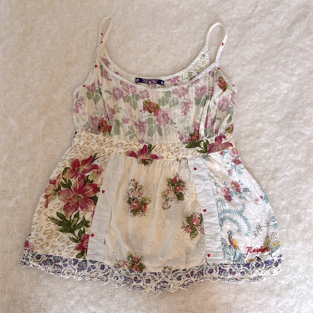 Replay vintage floral patchwork off-white cami